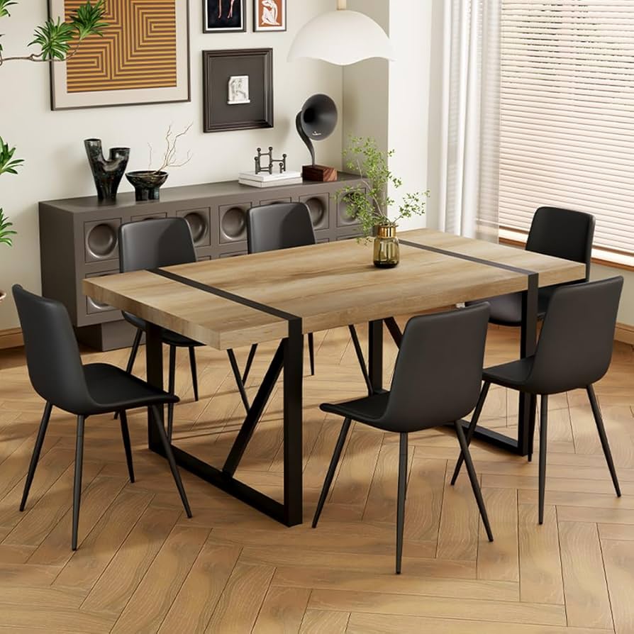 Amazon.com - MUUOKY Dining Table Set for 6, 71'' Wood Dining