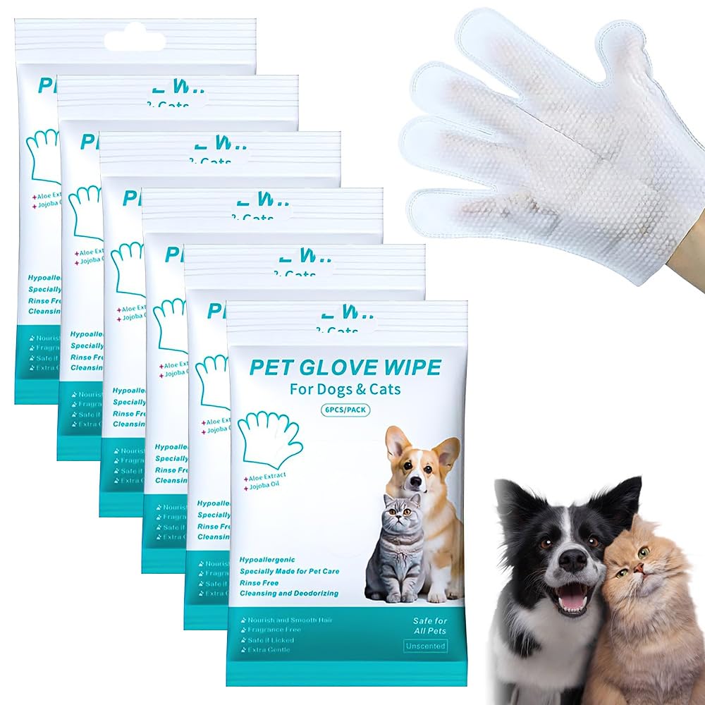 XEERUN 36PCS Pet Glove Wipe, Pet Cleaning Gloves for Dog and Cat, Pet Wash Free Gloves, Easy Use on Fur Face, Body, Ear, Eye, Paws, Hypoallergenic, Thickened Grooming Wipes for Daily Care& Travel