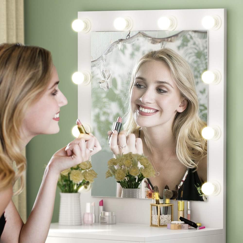 Tribesigns Vanity Set with Lighted Mirror, Makeup Vanity Dressing Table Dresser Desk with Large Drawer for Bedroom, White (10 Warm LED Bulb)