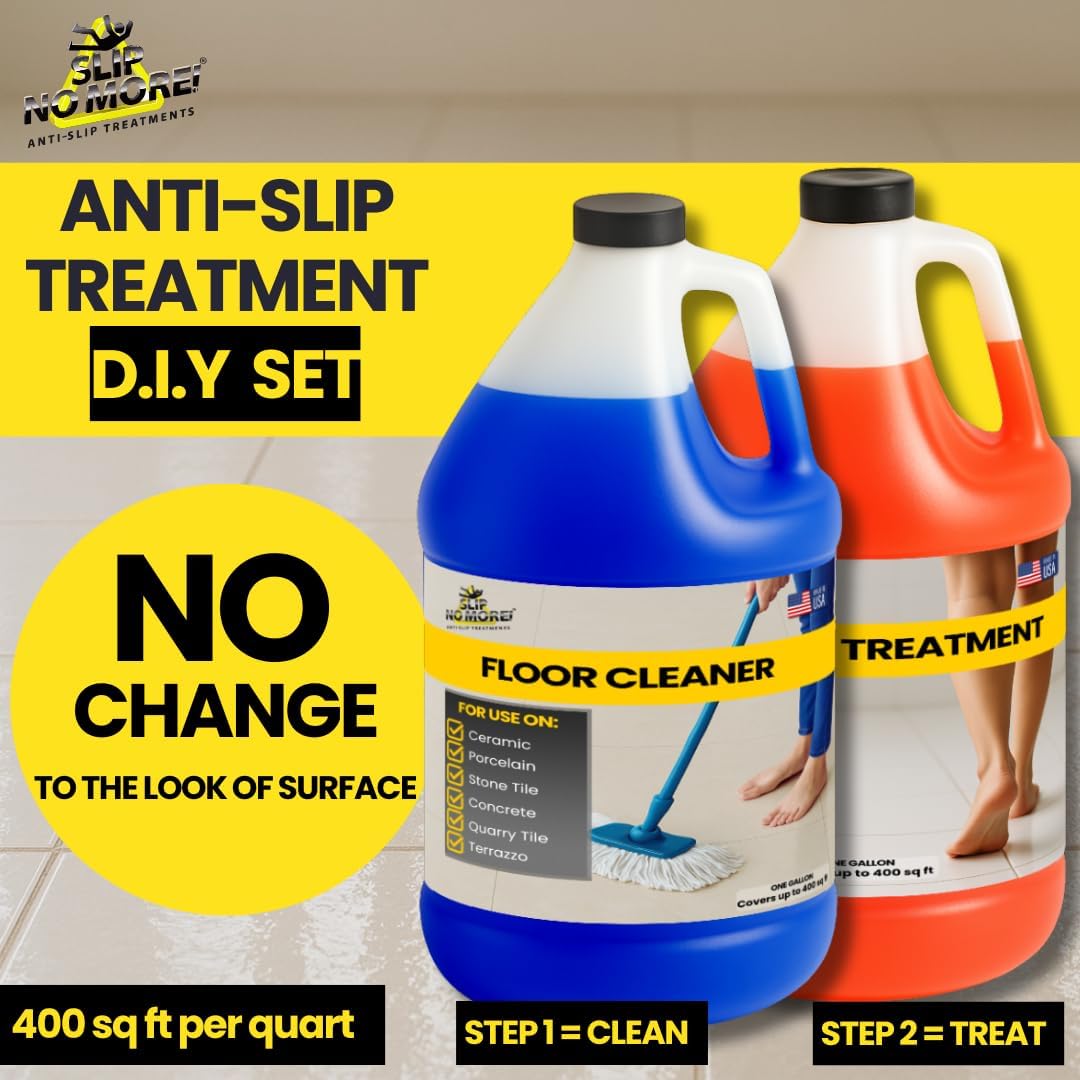 Anti Slip Tile Treatment (Gal Set) Non-Slip Floor Treatment for Grip on Stone, Porcelain & Ceramic. Indoor & Outdoor, Residential & Commercial Slip Prevention, Works Fast for Lasting Traction