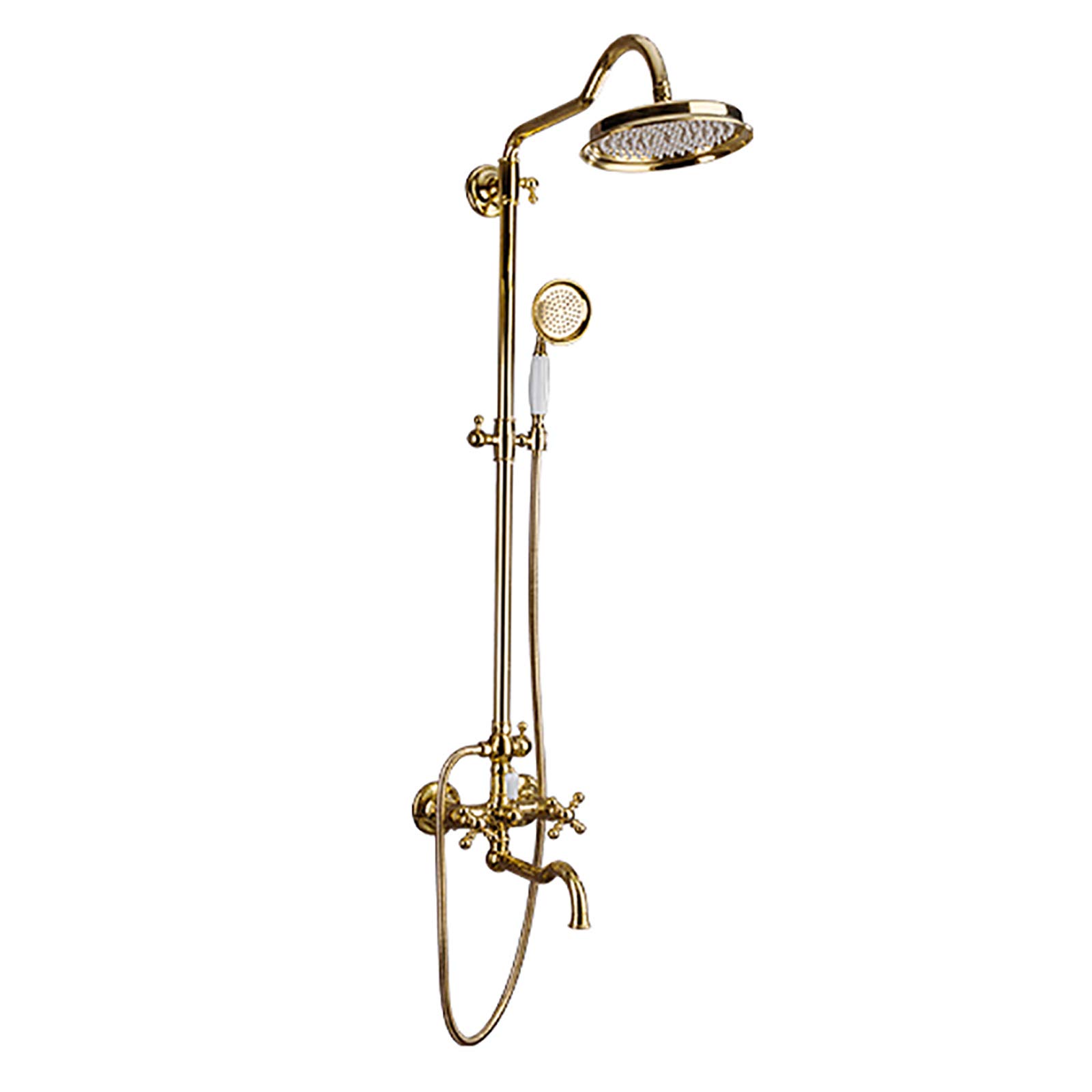 Doccia Set di rubinetti per Doccia in Oro Set Combinato per Doccia in Ottone Miscelatore a Pioggia a Parete con soffione a Pioggia, doccetta, Rubinetto per Vasca idromassaggio (A)