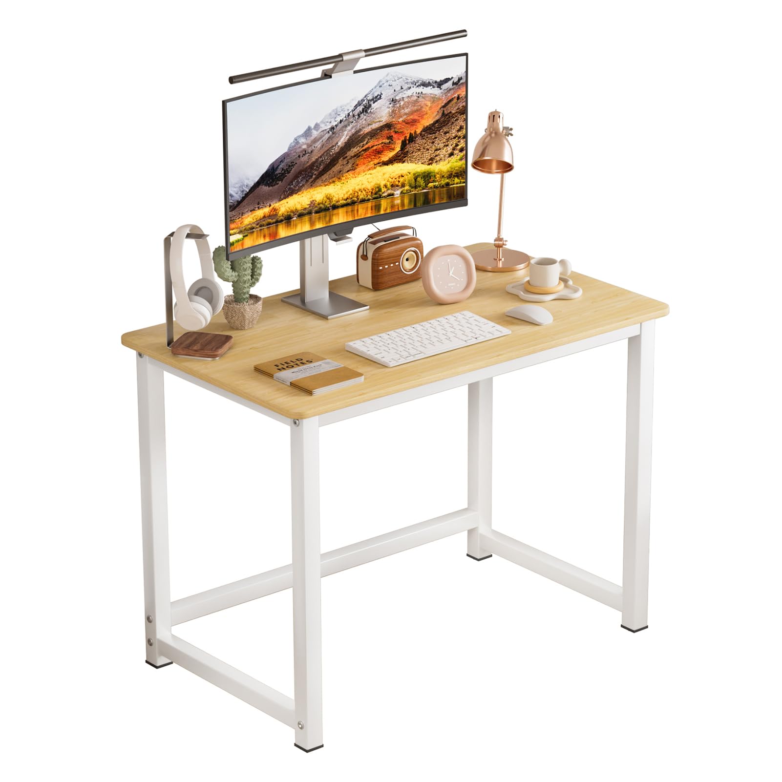 Scrivania per computer da 100 cm, in legno, stile semplice e moderno, scrivania da gioco per casa, ufficio, studio, scrivania con robusta struttura in metallo, stazione di lavoro da 100 cm per piccoli