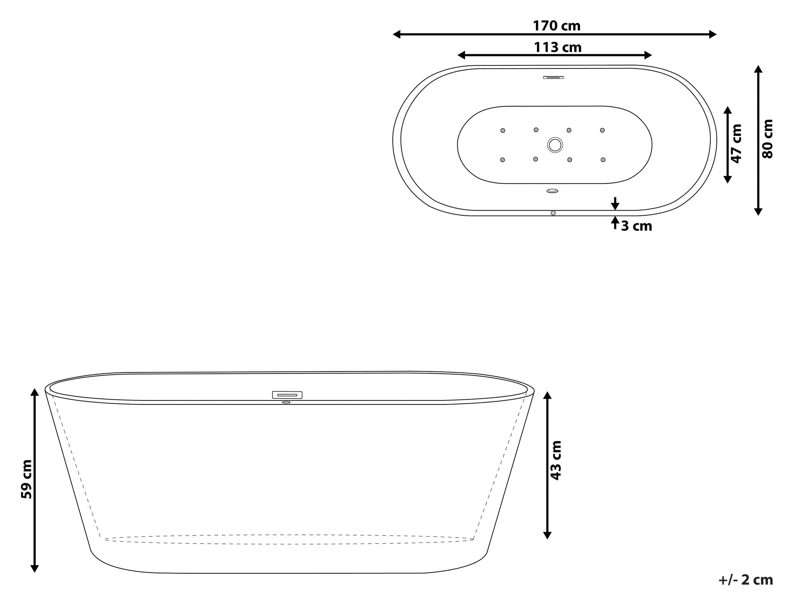 Vasca da Bagno Idromassaggio Ovale in Acrilico Bianco 170 x 80 cm