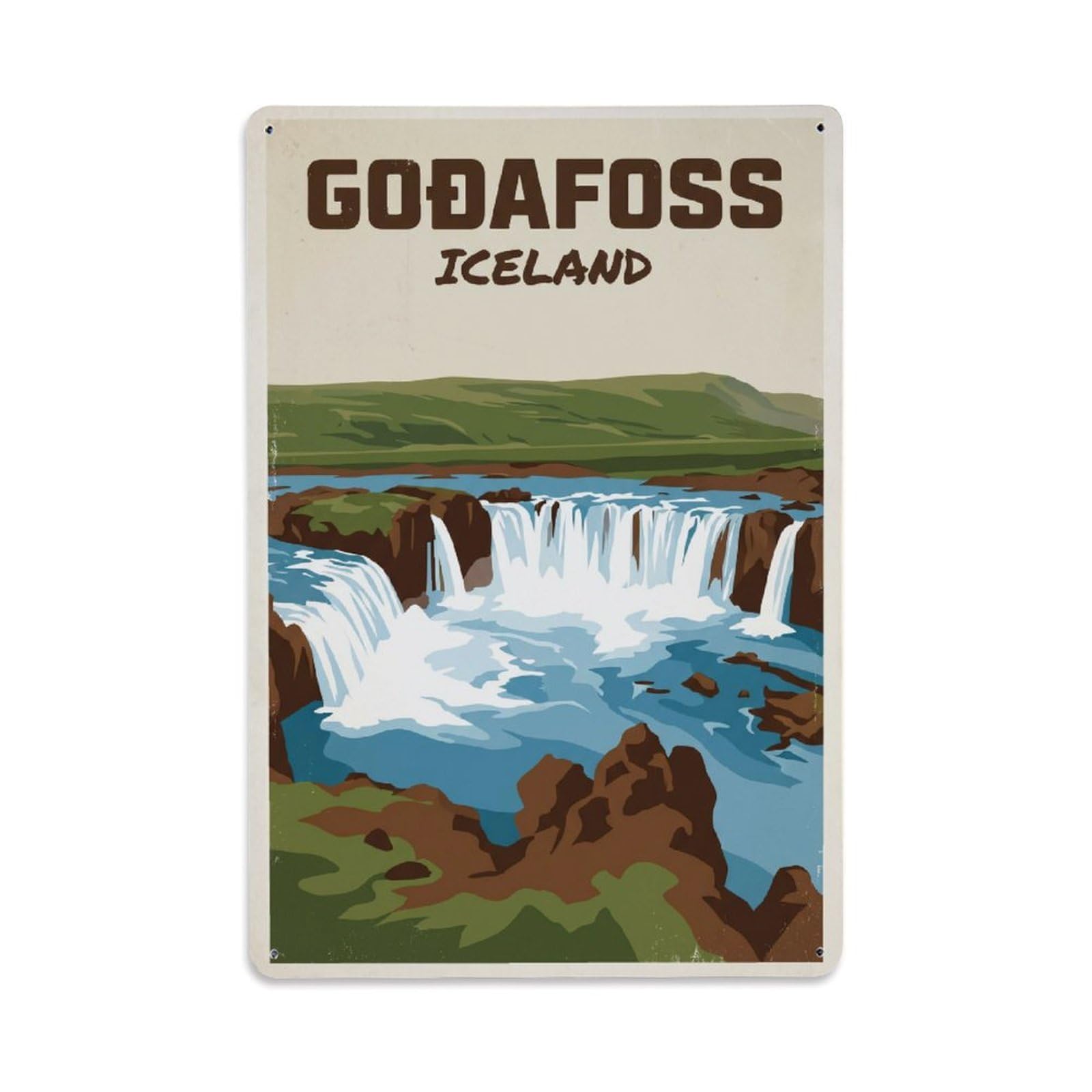 Vintage Travel Godafoss Iceland Waterfall Metal Tin Sign