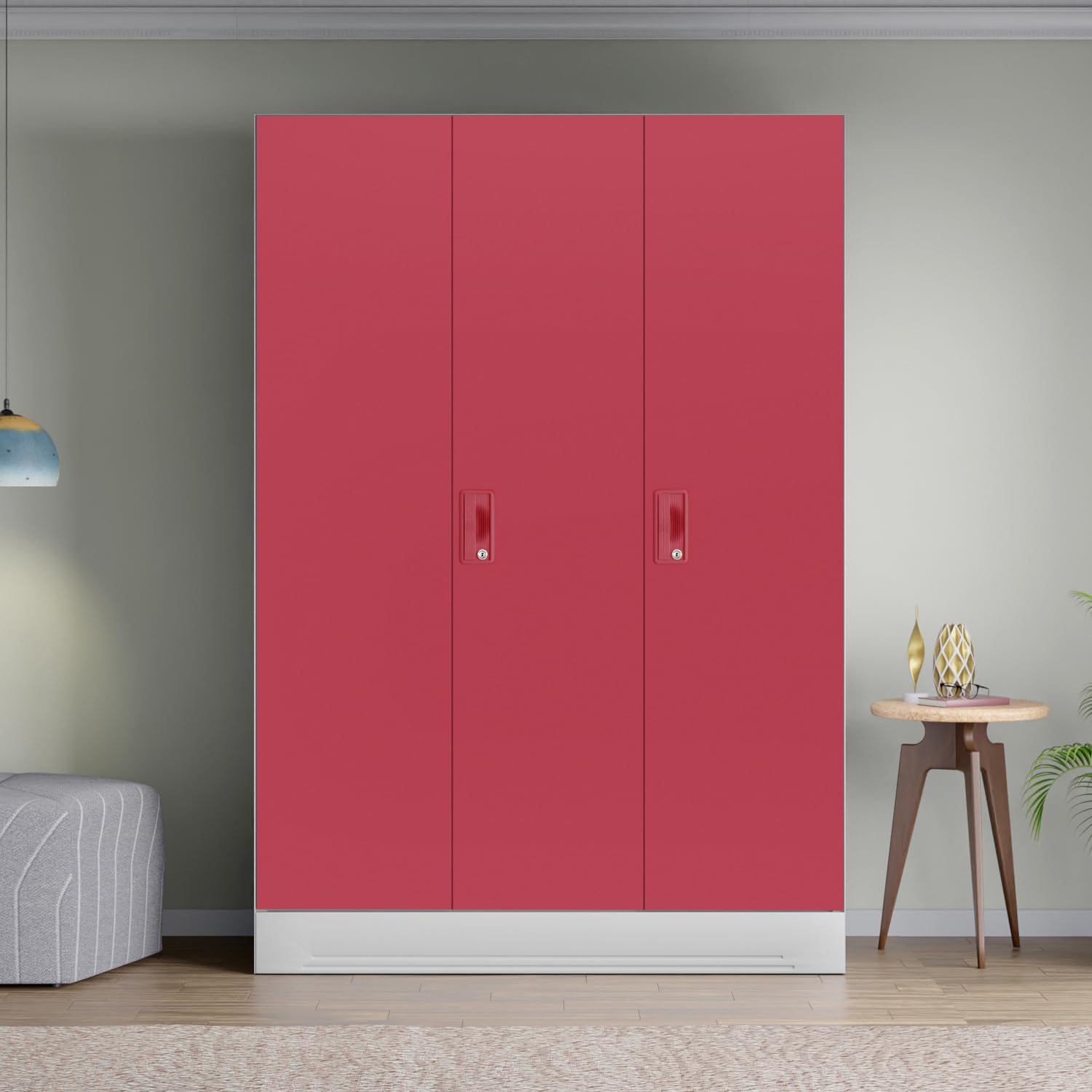 Interio by Godrej Slimline 3-Door Steel Almirah (Winter Berry), 1-Year Warranty, 1 Locker, 2 Drawers-image-44