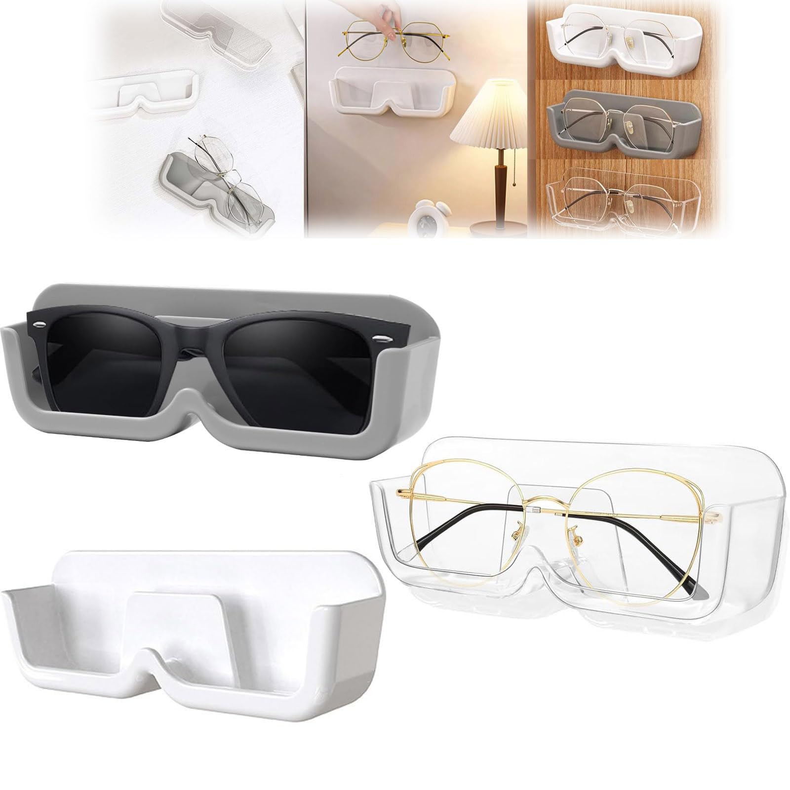 LAXDAMRE 3 Pack Sunglasses Organizer, Wall Mounted Glasses Storage Rack Plastic Eyeglasses Stand Eyewear Display Stand, Glasses Holder Eyeglasses Storage for Office, Living Room, Bedroom, Home Decor