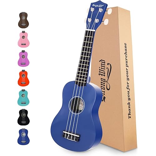 Strong Wind Soprano Ukulele 21 Inch Basswood Ukeleles for Beginners Four Strings Hawaiian Guitar Ukulele for Adults Teenagers Blue