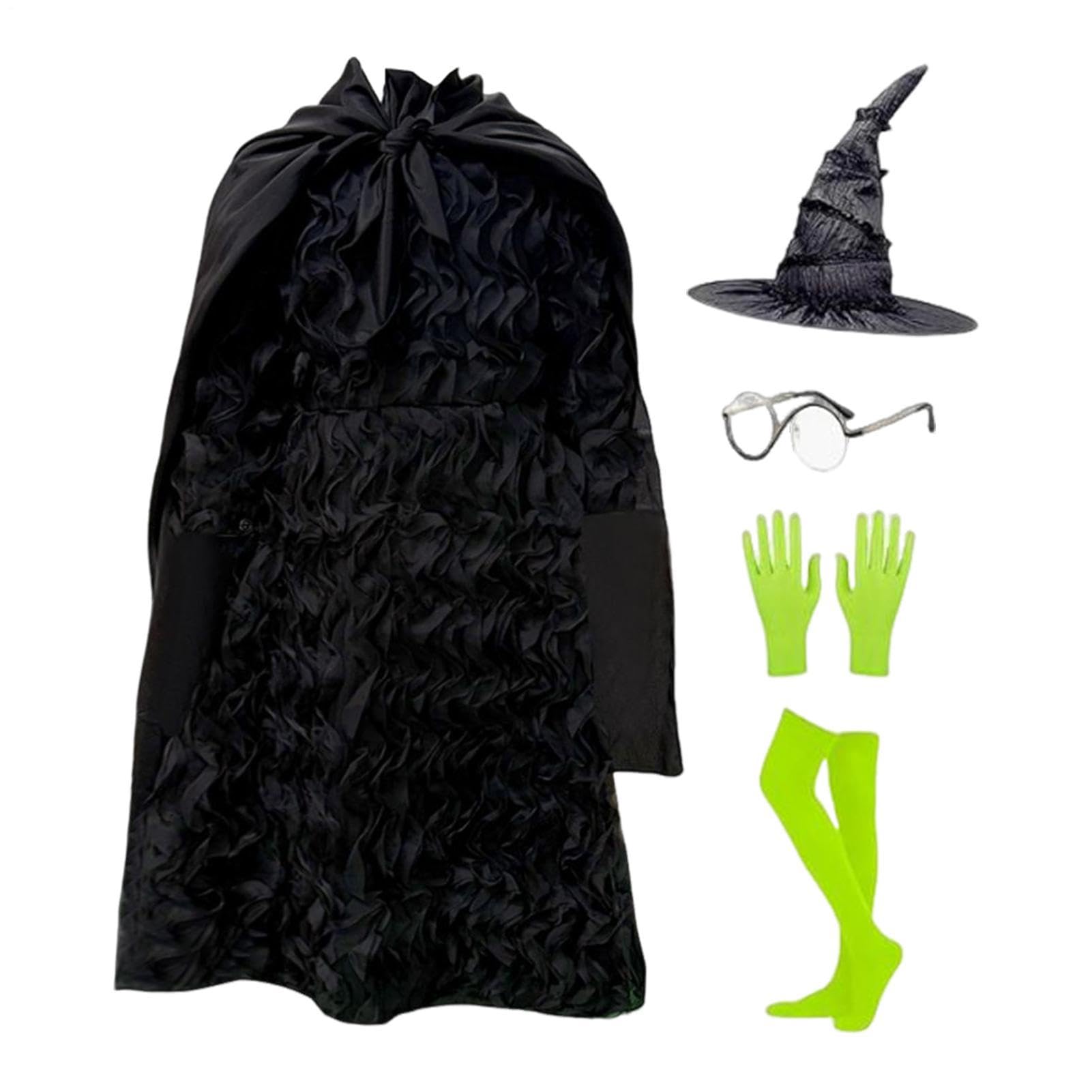 Komplet stroju czarownicy Klasyczne Przebranie Z Horroru | Czarna Sukienka Czarownicy, Kapelusz Cosplay do Nawiedzonego Domu Dramatu Występów Scenicznych dla Córki Uczennic
