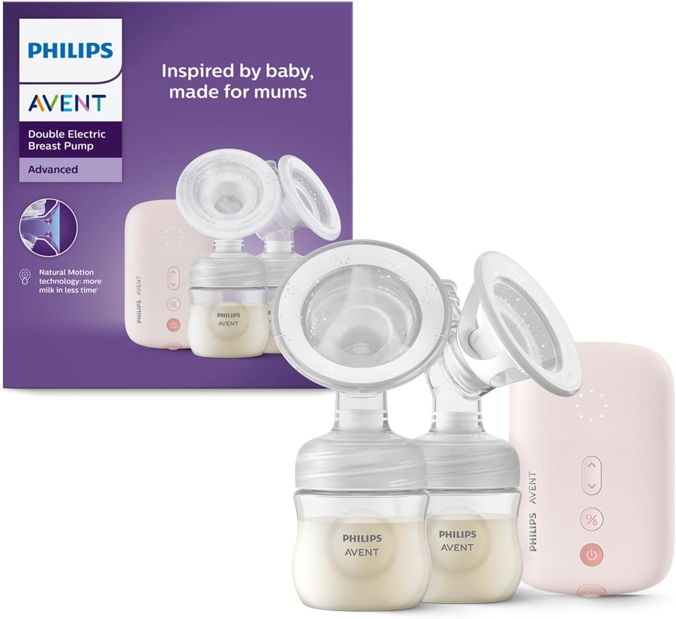 Philips Avent Double Electric Breast Pump | No.1 Brand Recommended by Moms Worldwide | Natural Motion Technology | One Size Fits all | 3X Faster Expression | 8 + 16 Expression and Stimulation settings | Corded | Quiet Motor | SCF397/31