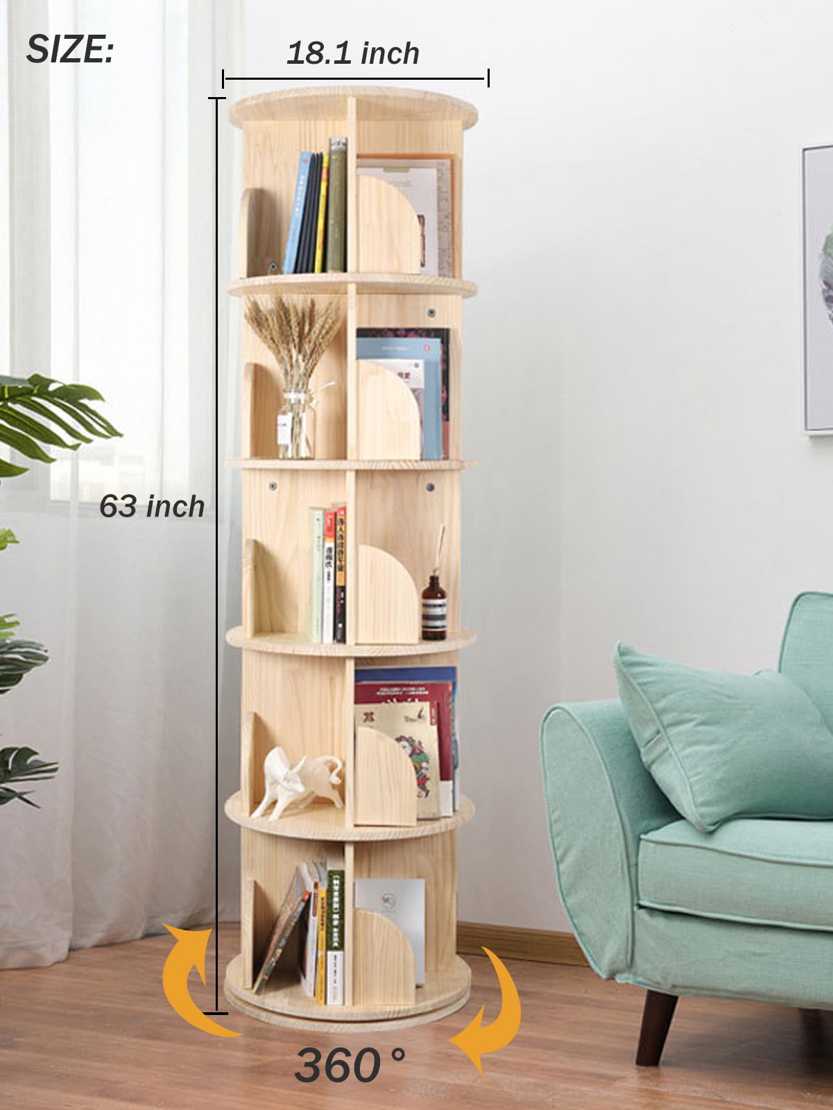 IBUYKE Bibliothèques Rotative à 5 Niveaux,Bibliothèque Enfant