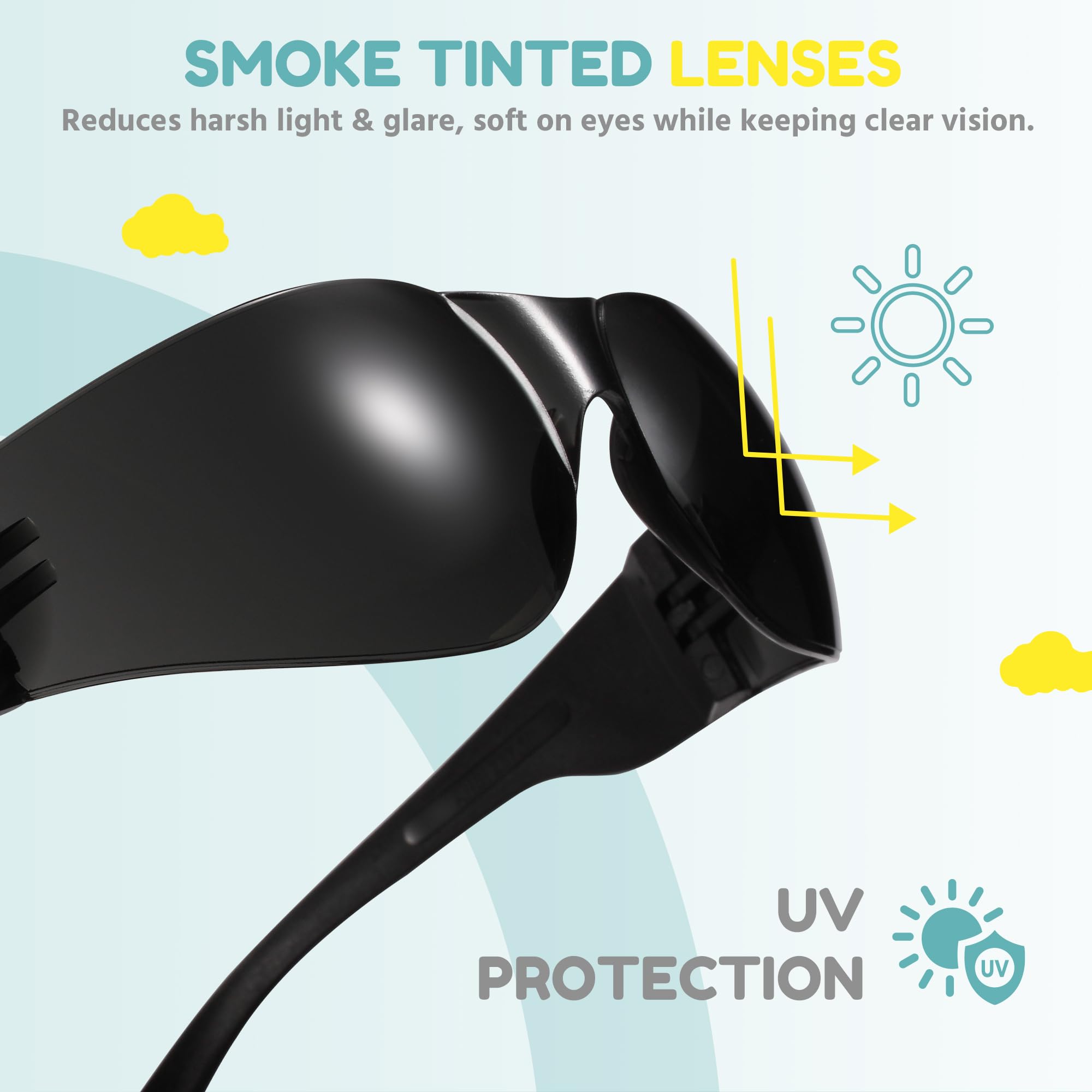 Getönte Kinderschutzbrille, ANSI Z87.1, Rauchglas, UV400-Schutz, kratz- und schlagfest, 24 Stück, Grauschwarz, für Schule, Sport, Heimwerker