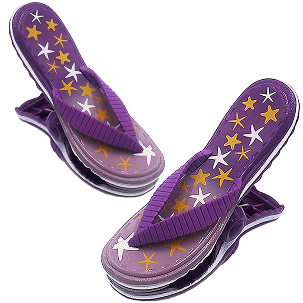 Kirmoo2 Pieces Beach Towel Clips for Beach Pool & Cruise Chairs,Plastic Clothes Pins Beach Towel Holders Secure Clips Jumbo Set of 2 (Purple Flip Flop-2 Pack)