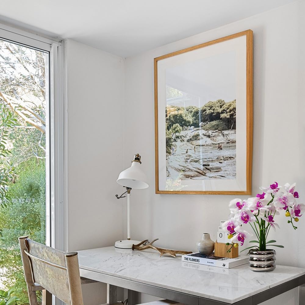 Artificial Orchids Flowers with Vase for Table Centerpieces, Real Touch Faux White Orchid Phalaenopsis in Ceramic Vase for Home Wedding Kitchen Decoration (Silver Vase, White Purple) - Image 7