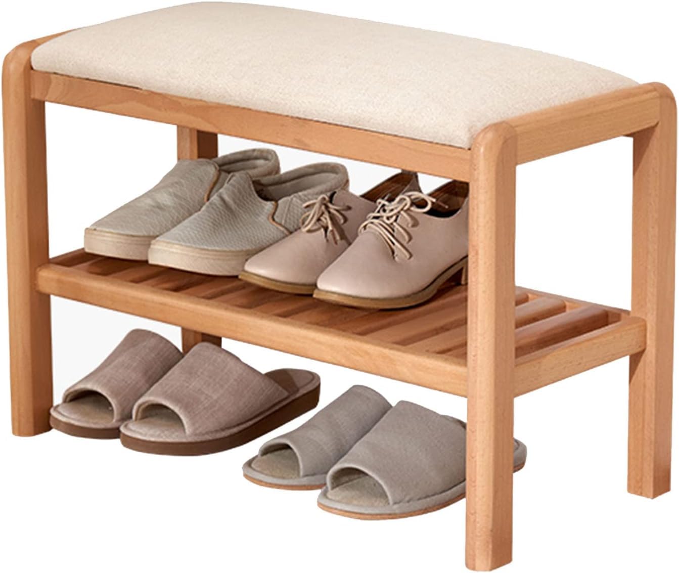Étagère à chaussures en bois avec assise lin pour stopper le désordre