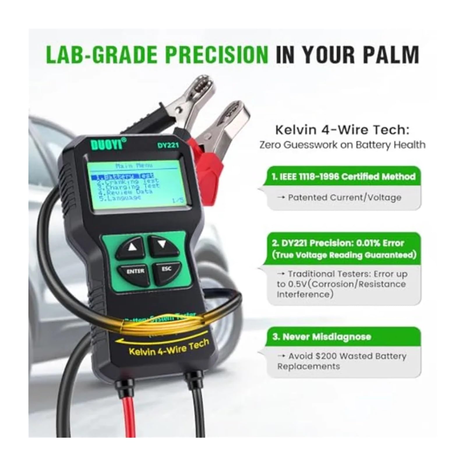 Tester per Condensatori, Tester for batteria auto 12V 24V Strumento diagnostico digitale for alternatore automobilistico con capacità di carico 100-2000 CCA for una precisione