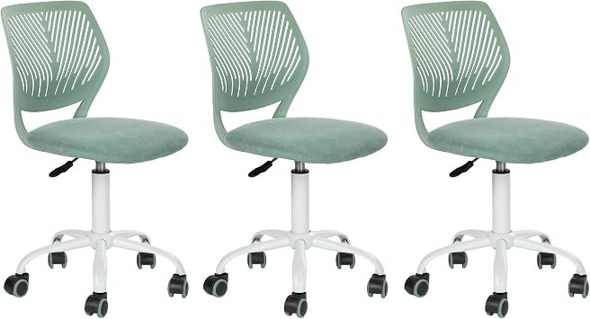 Homy Casa Armless Home Office Desk Chair, Colorful Task Chair with Soft Mesh Padded Cushion, Height Adjustable Swivel Study Computer Chair for for Girls Boys Teens Green, 3PCS