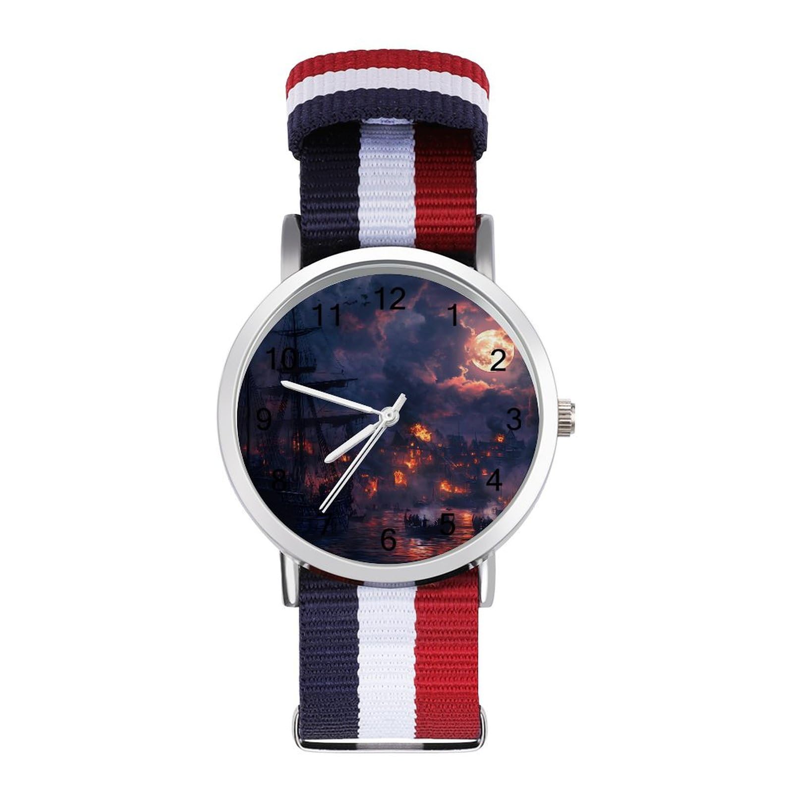 Sailing Ship Moon Burning Village Funny Wrist Watches for Men Women Fashion Graphic Watch for Work Workout
