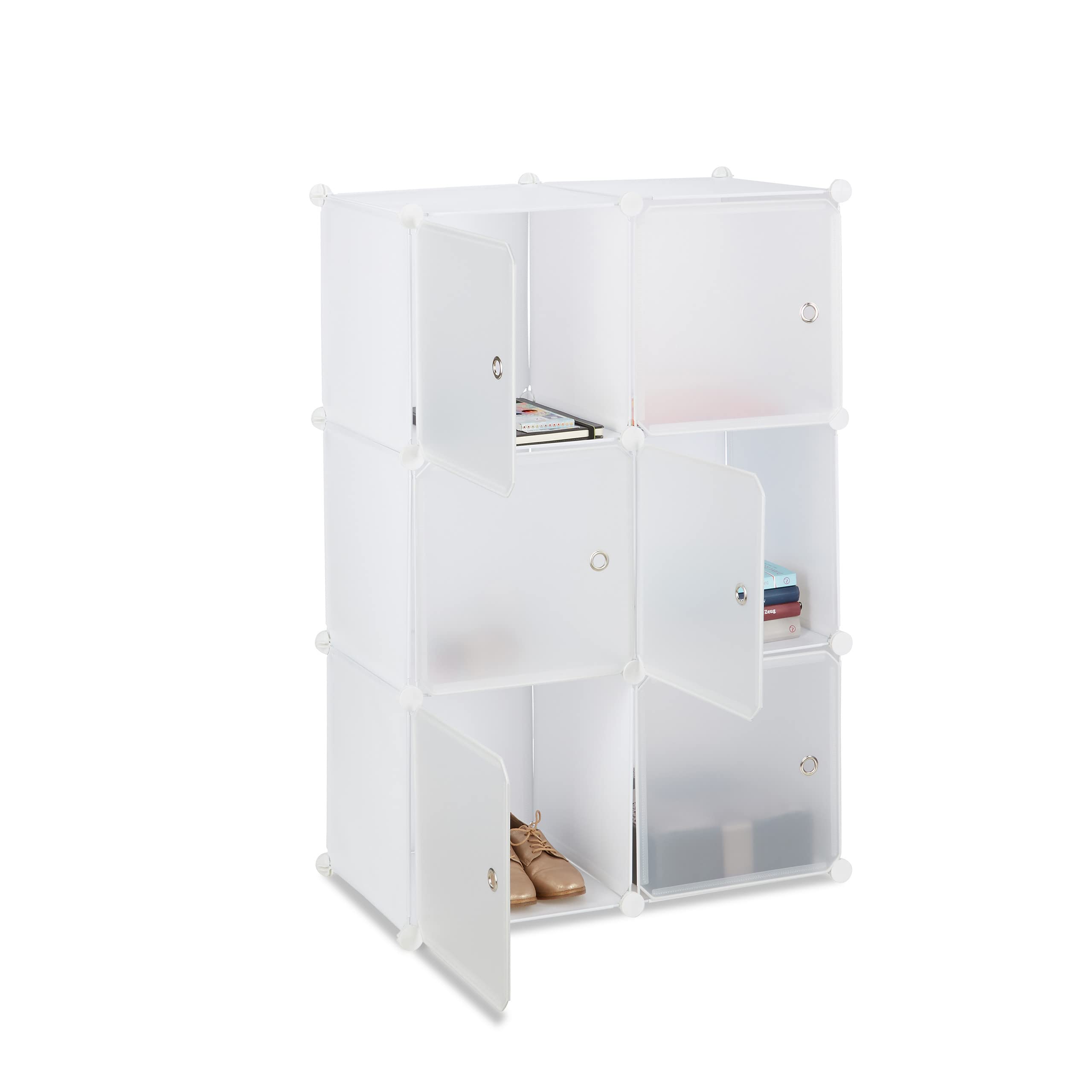Relaxdays Estantería Modular Cubo con 6 Compartimentos, Plástico, Blanco,105 x 70 x 35 cm