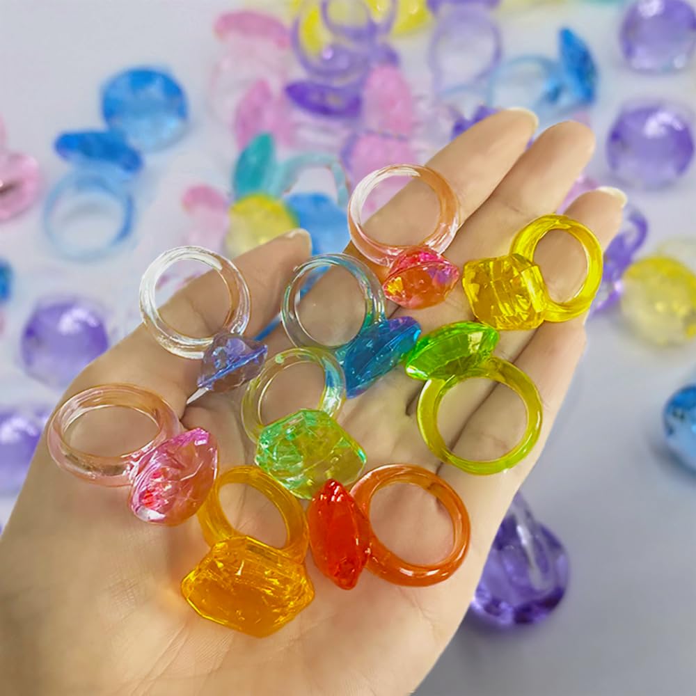Plastikowe pierścionki akrylowe, różne kształty, różne kolory, diamentowe pierścionki, na imprezę | zabawka karnawałowa | torba upominkowa | Birthday for Girl/Kids