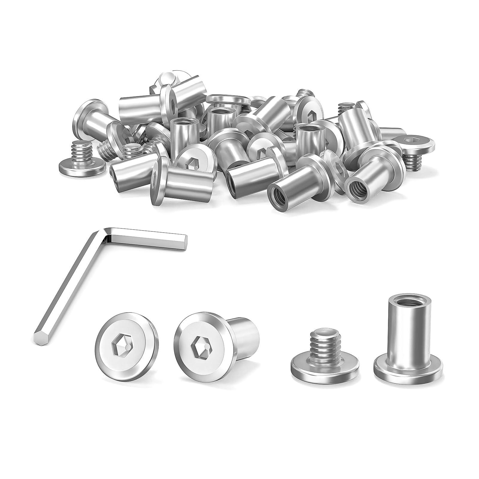 40 Stück M6x12mm Verbindungsschrauben, Hülsenschrauben, Edelstahl A2 V2A, Möbelschrauben, Schrankverbinder mit Sechskantschlüssel für Schränken, Schränken, Holzbret