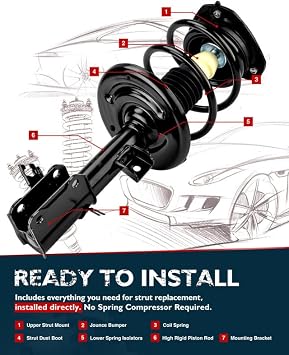 Shock Absorbers Assembly, Front Strut for Altima 2007-2013, Complete Struts Shocks Coil Spring Assembly for Altima 2007-2013 Quick Suspension Struts 172393L 172392R 2 Packs SAA083, Auto Parts