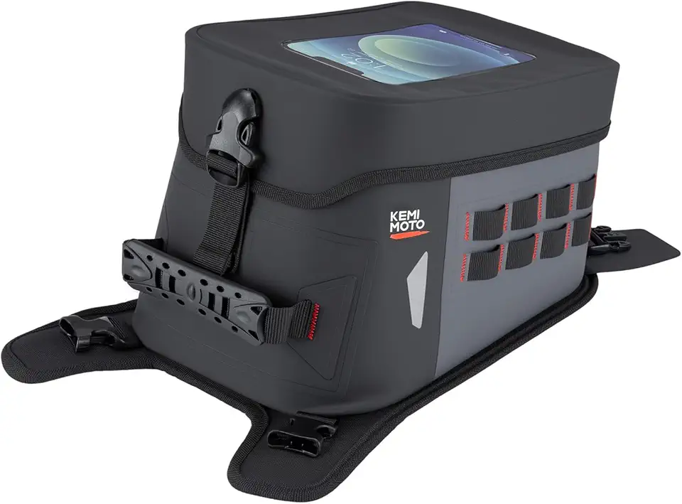 KEMIMOTO Motorcycle Tank Bag, PVC Waterproof Adventure Storage Tank Bag with Straps, High Sensitivity Touch Screen, Black 8L