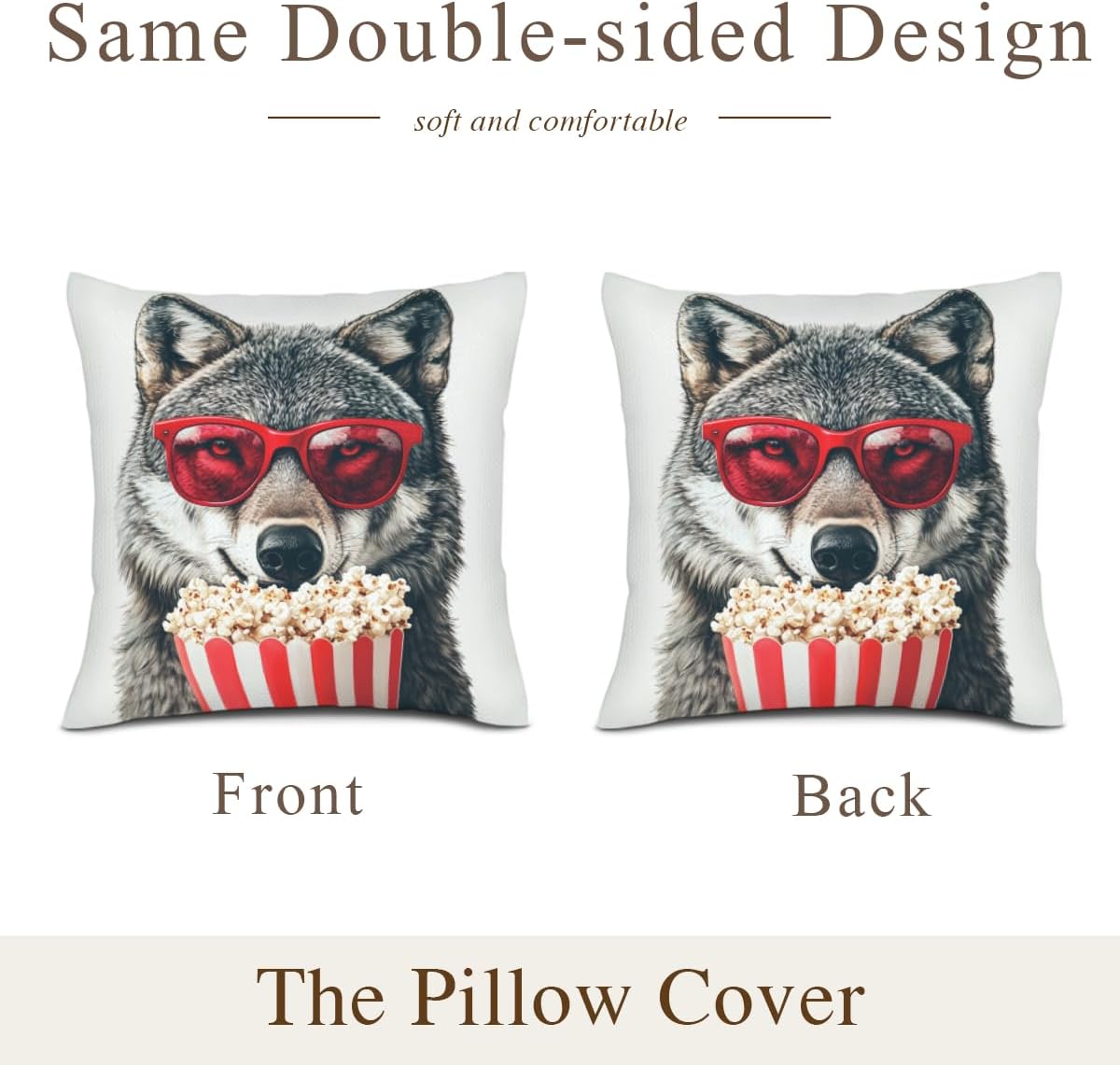 Set of 2 Popcorn Series Wolf Throw Pillow Covers Popcorn Throw Pillow Case 28x28 Inch Movie Theater Home Decor Cushion Cover for Sofa