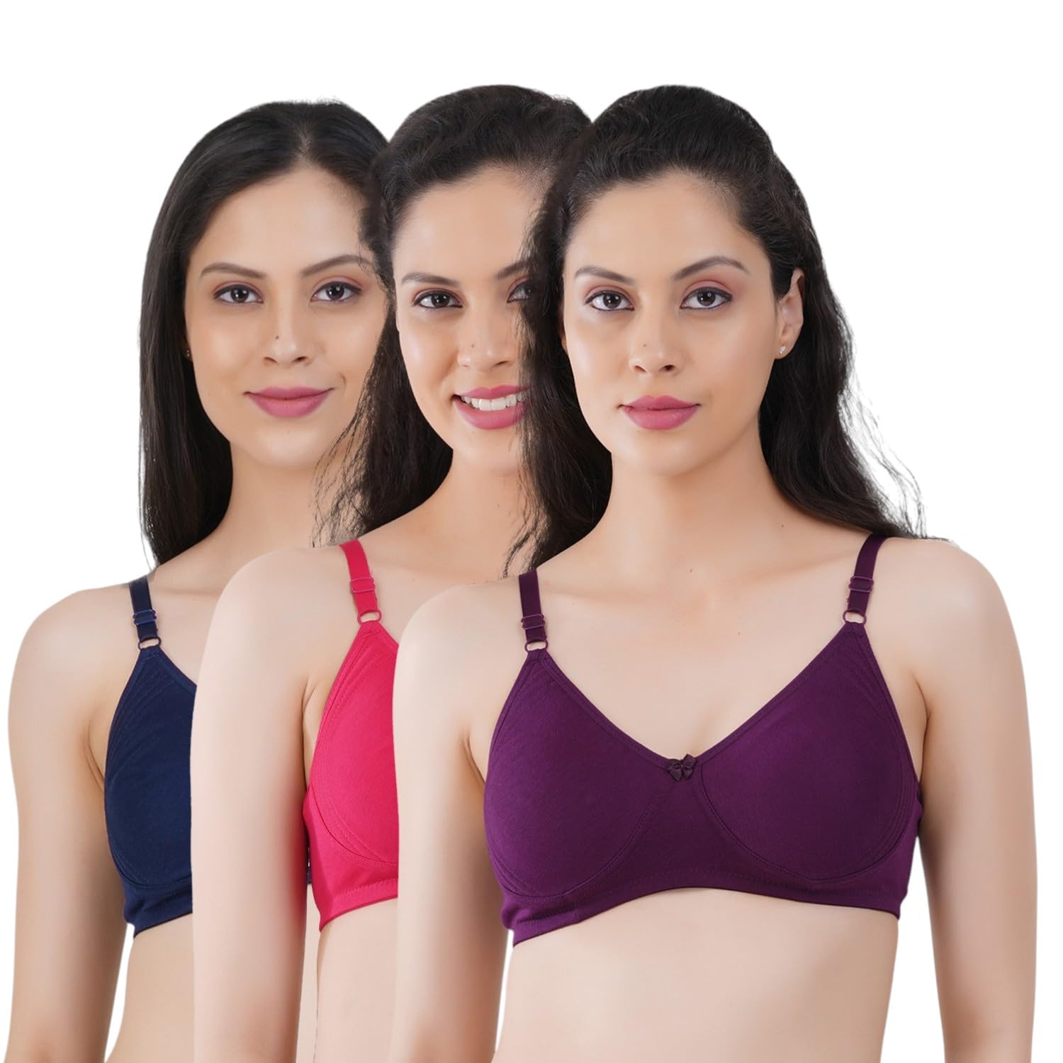 Women's High Support T-Shirt Bra Pack of 3 | Cotton Rich Full Coverage Moulded Cup Bra | Adjustable Straps-image-24