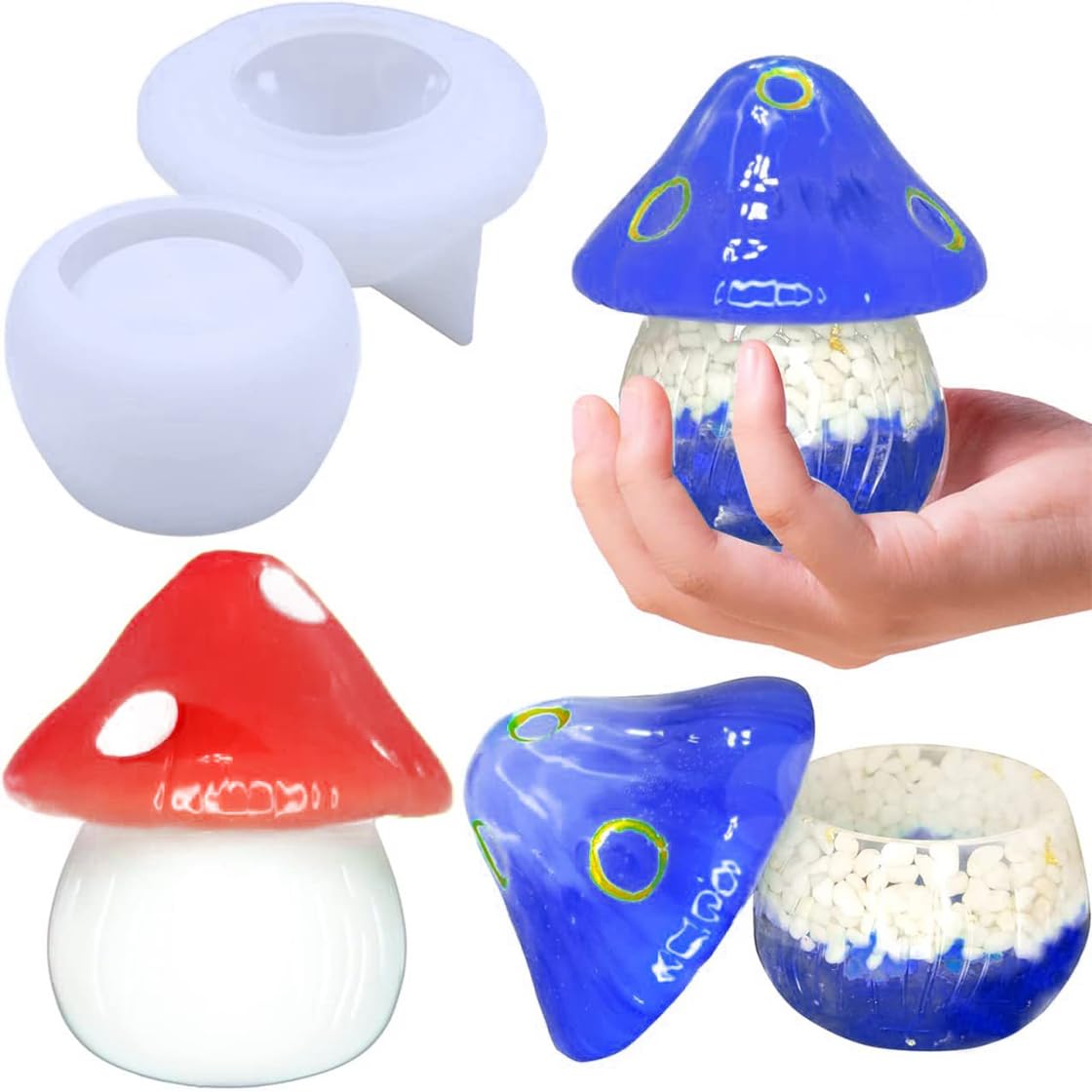 HyzaPhix Jar Resin Mould Box Silicone Mould Mushroom Bottle Epoxy Mold with Lid DIY Jewellery Casting Mold for Jewelry Storage Box, Home Decor, Candy Container, Candle Holder