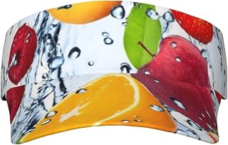 Fruit with Splash Water Printed Sunscreen Visor Hat UV Protection Sun Hat Adjustable Empty Top Sun Visor Cap for Summer Sport Outdoor Black, Black, One Size, Black, One Size