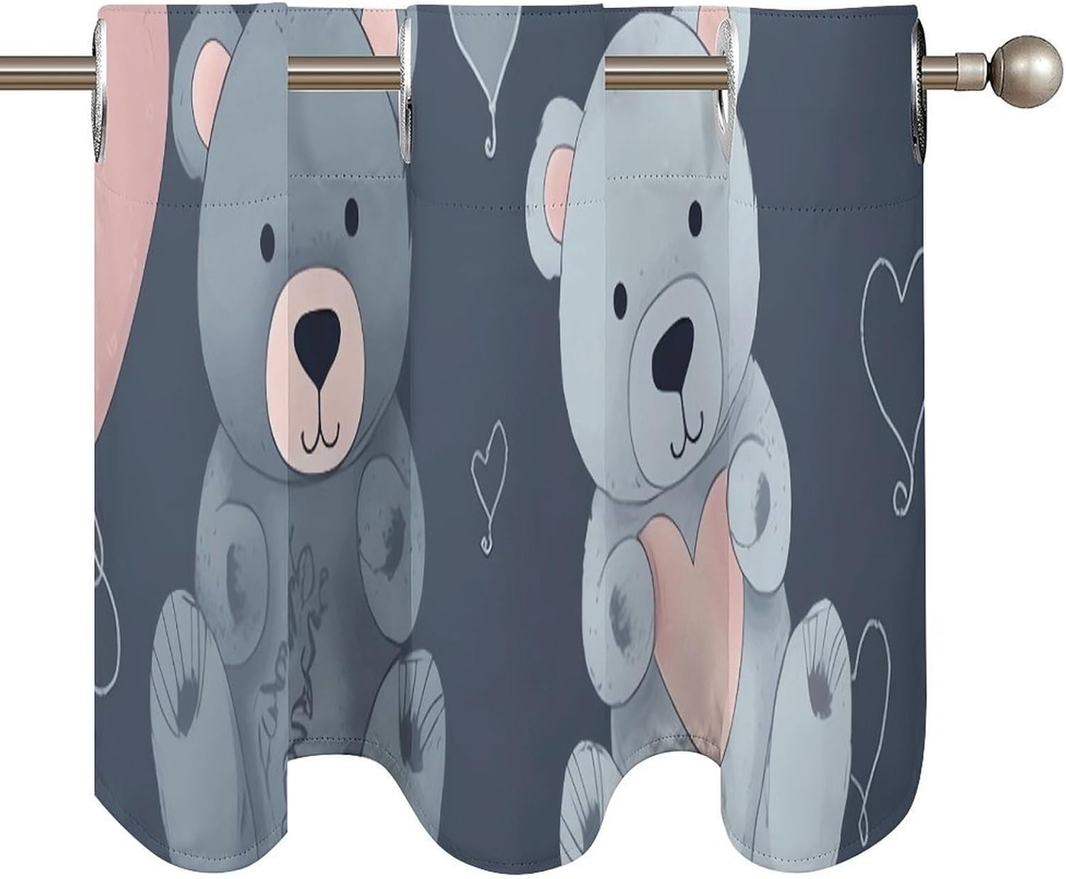 Blue Style Bear Valance for Windows, 2 Pack Kitchen Curtains Modern Home Decor, Soft Blackout Window Curtains for Living Room & Bedroom, 18 X 52 Inch