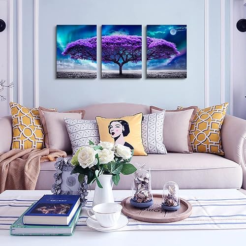 Miniatura 3 de Lienzo decorativo para pared de sala de estar, decoración de pared bohemia para dormitorio, granja, cuadros de pared de árbol púrpura aurora,