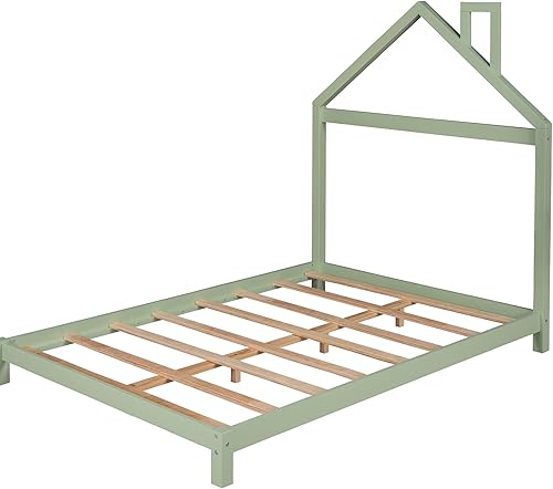 Miniatura 6 de BIADNBZ Cama de plataforma de madera de tamaño matrimonial con cabecera en forma de casa, marco de cama de madera maciza para dormitorio de niños y