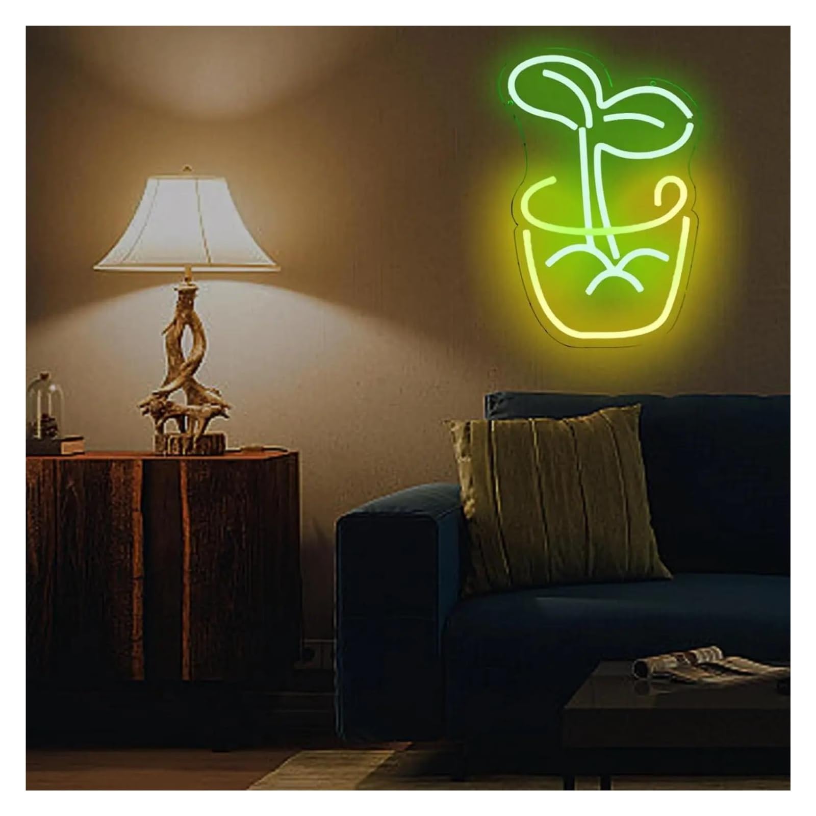 XENITE Luces Art Decoration Christmas Letrero De Neón De Planta Para Decoración De Habitación, Luz De Planta En Maceta, Lámpara De Hoja Verde Regulable Para Pared, Dormitorio 10inx14in