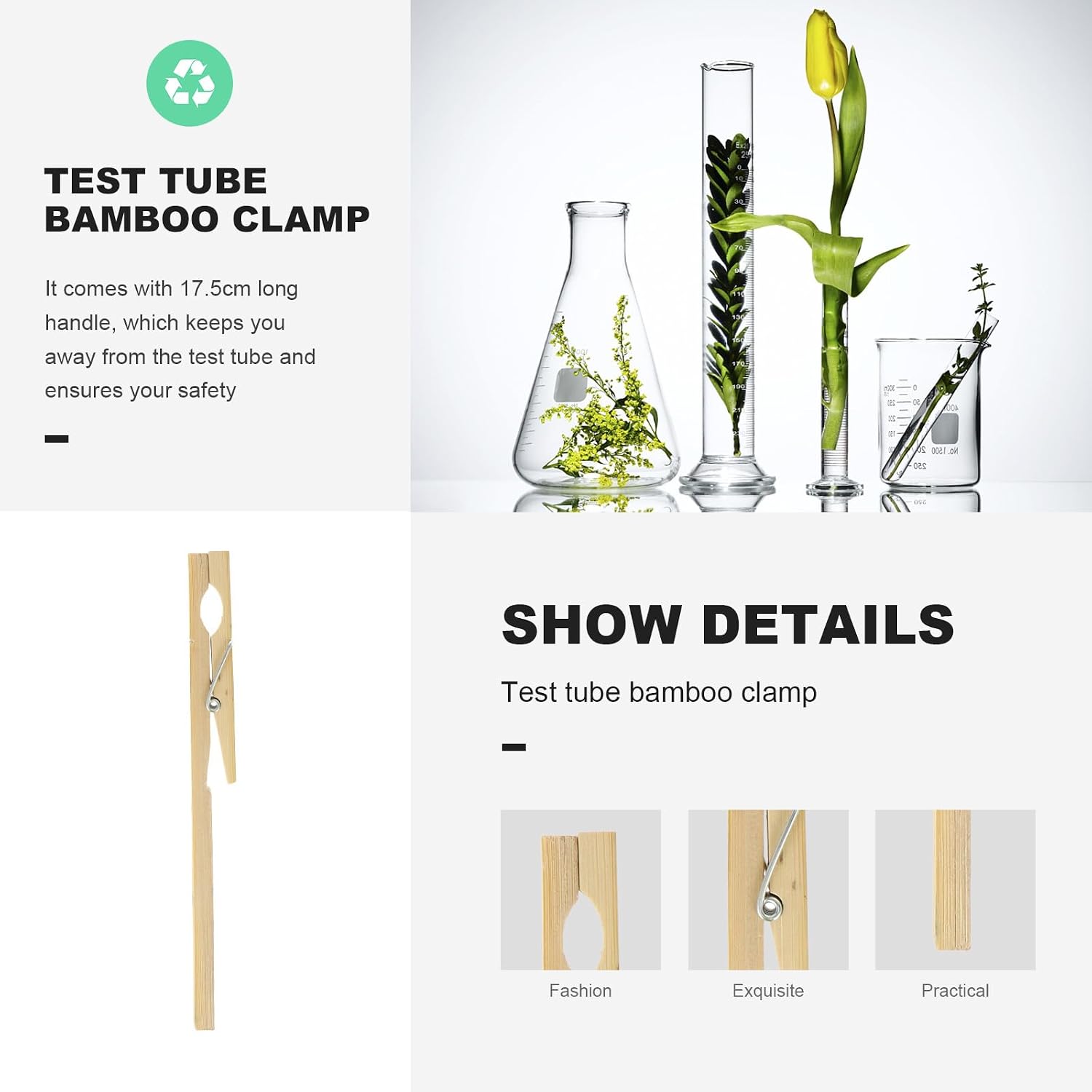 10Pcs Bamboo Test Tube Clamp for Laboratory Experiment Lessons | Beige Finish, Bamboo Construction, Suitable for Test Tube Use, Compact Clip Set for Classroom and Lab Work