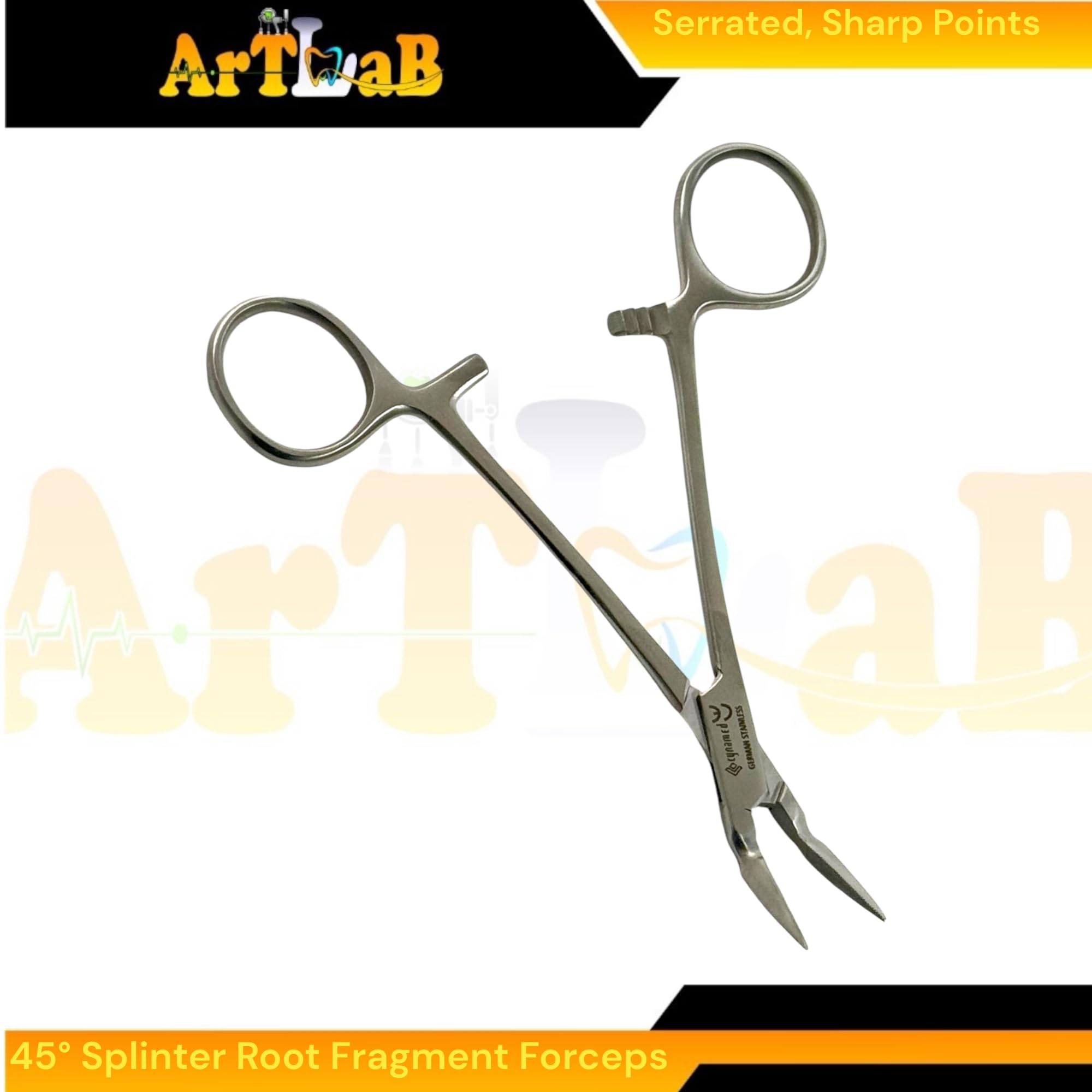 Steiglitz Root Fragment Forceps, 5in, with a 45° Angle Tapered Tip, Serrated | Lock Ratcheting Forceps | Autoclave Safe Dental Instruments