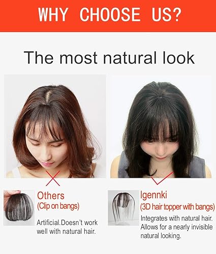 Miniatura 2 de Igennki BHA335 - Flequillo de cabello humano real con clip en 3D para mujer, extensiones de cabello con flecos, color negro natural