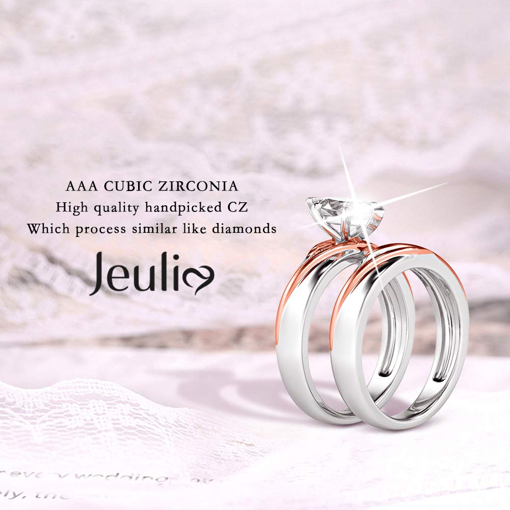 Jeulia 2 Stück Damen Ringe Set Sterling Silber Diagonal Marquise-Schliff Ringe Schmuck für Braut Hochzeit Band Verlobungsring