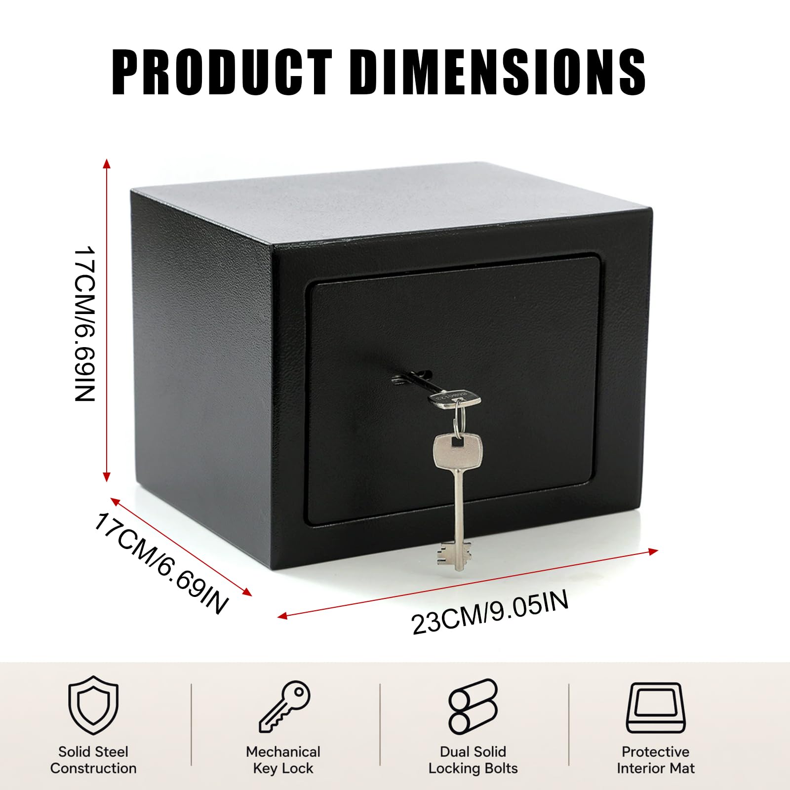 Sejf meblowy z zamkiem dwubrodowym, sejf 23 x 17 x 17 cm, mini skrzynka bezpieczeństwa, sejf do domu, mały sejf meblowy na gotówkę, biżuterię i dokumenty