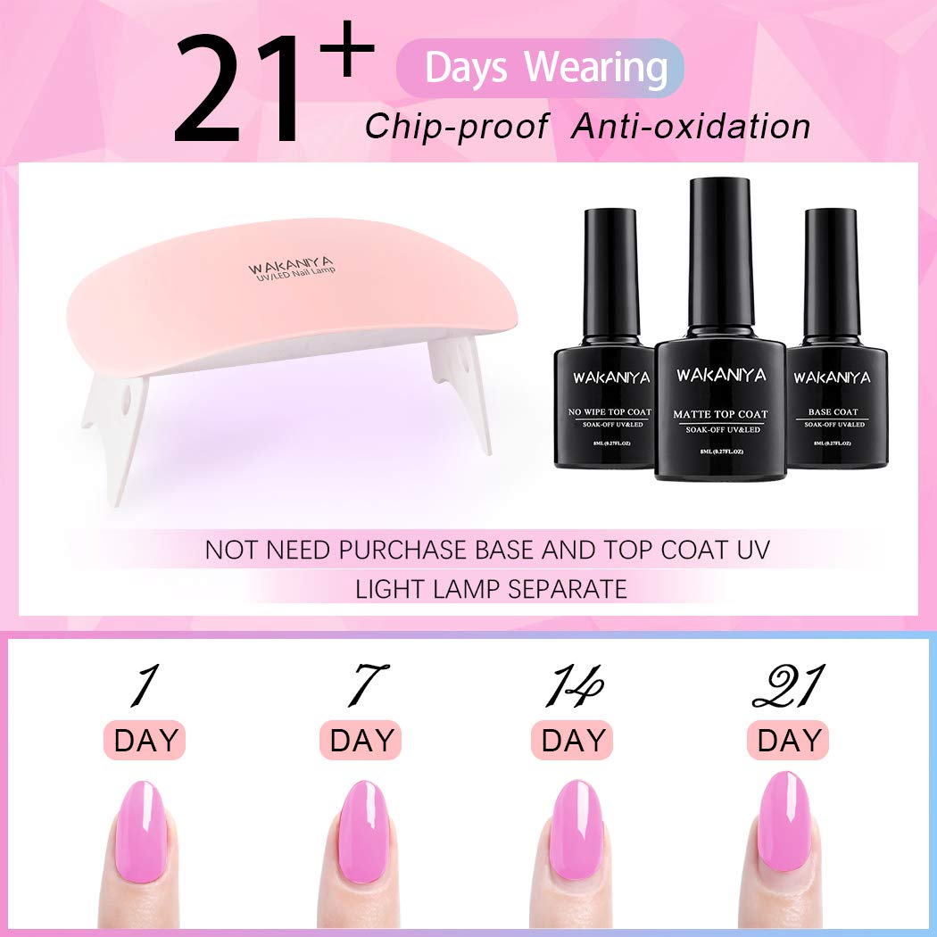 Wakaniya Gel Nail Polish Kit with u v Light -20 Colors Soak Off Gel Polish and 2pcs Poly Gel with Base Top Coat UV Lamp ,Gel Nail Polish Set of Nude Glitter Cat Eye Colors for DIY and Salon Professional