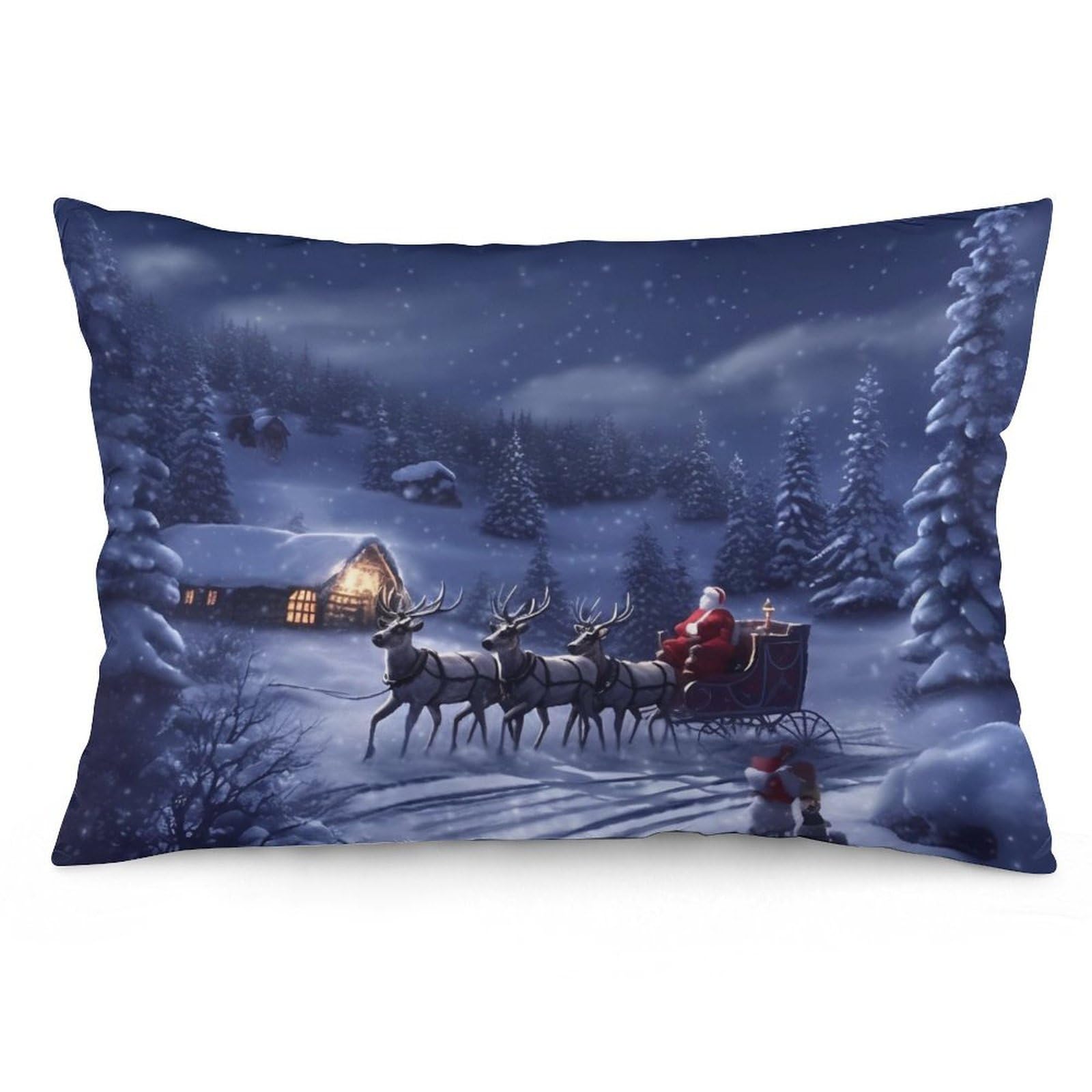 NTVOWPZO 2 Pack Decoration Throw Pillow Covers 20"x30" Pillowcases Covers Snow Night Santa and Deer Pillowcases Modern Farmhouse Home Decor Sofa Cushions Covers for Couch Bed Living Room