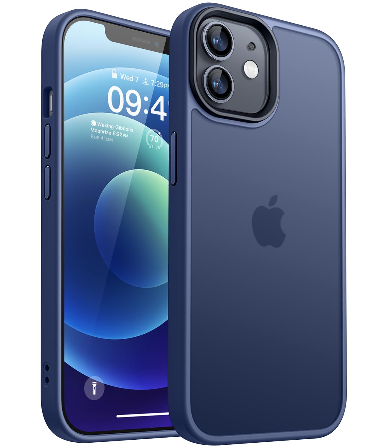 CANSHN Cover Opaca per iPhone 12 e iPhone 12 Pro(6,1 Pollici), Custodia Traslucida Opaca Protettiva Sottile Antiurto - Blu Scuro