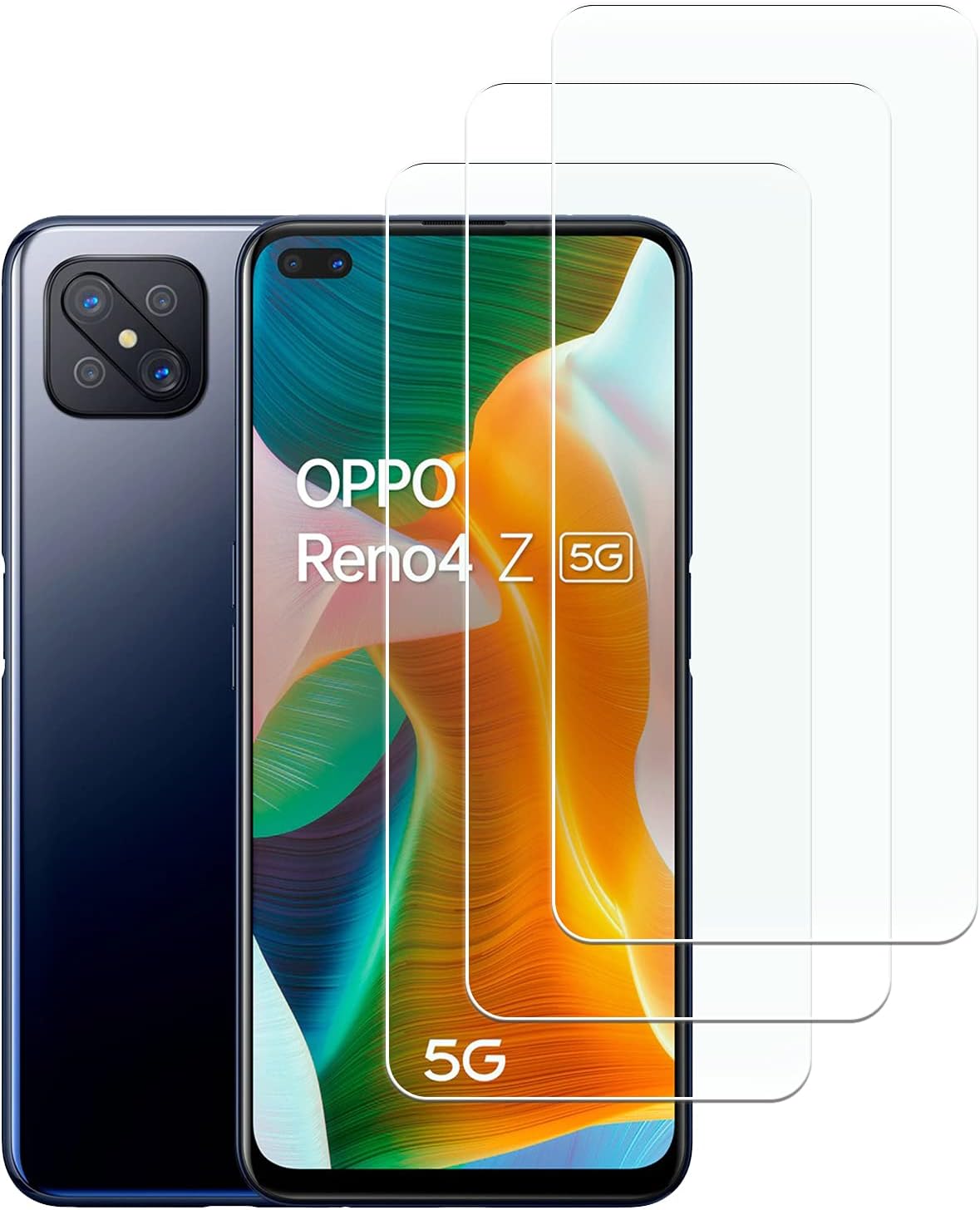 KELOLIN [Pack of 3] Tempered Glass Screen Protector for OPPO Reno4 Z 5G, 9H Hardness, Anti-Scratch, Anti-Bubble, HD Clear Screen Protector Compatible with OPPO Reno4 Z 5G