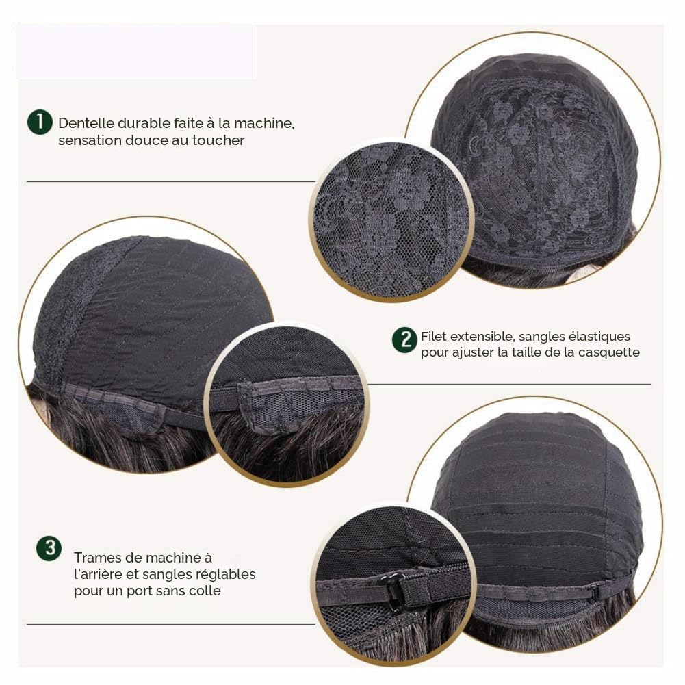 Perruque Courte 100% Cheveux Naturels Noir - Modèle Malorie 1B - Bonnet Moyen, Style Raide Libre