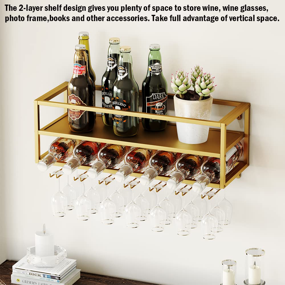 MAIKAILUN Weinregal An Der Wand – Mit Glashalter In Schwarz, 76 Cm – Stylisches Wandregal Für Wein & Gläser, Perfekt Für Küche, Bar Oder Esszimmer