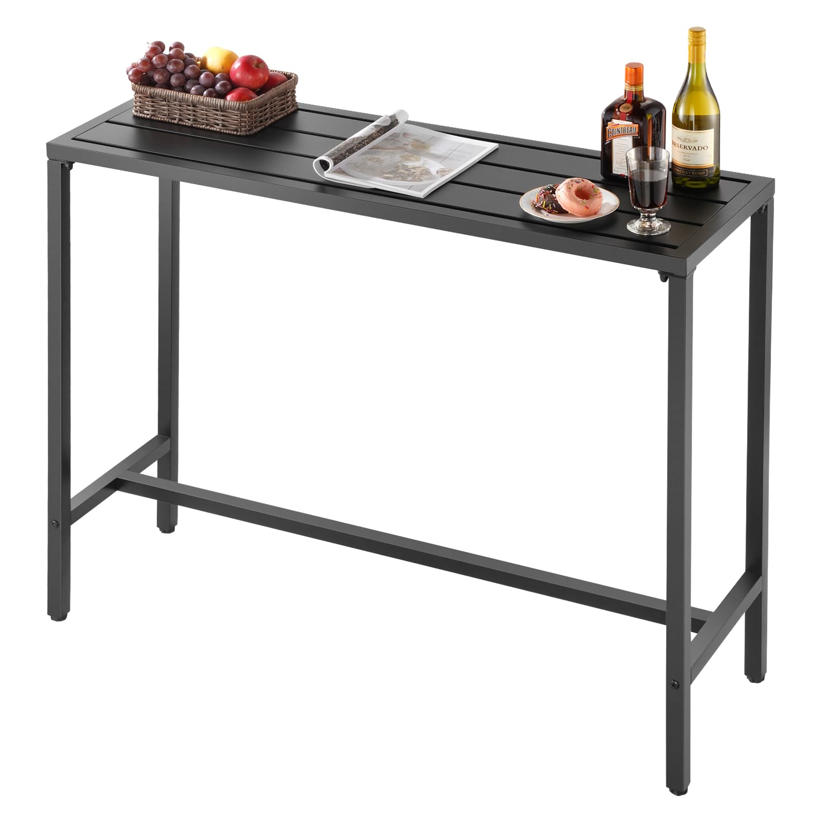 VEVOR Bartisch, 1200 x 375 x 980 mm, Bistrotisch, Stehtisch mit Metallgestell, rechteckige Esstische, Küchentisch, Tresentisch, Partytisch, Gartenmöbel für Balkon, Garten, Poolrand