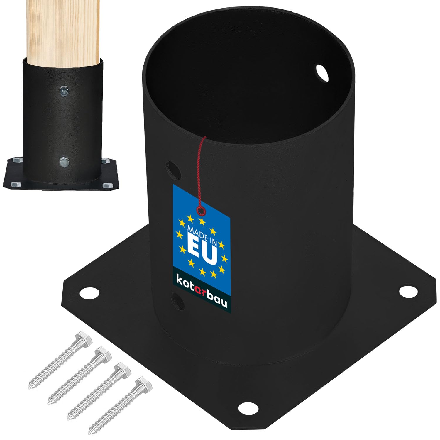 KOTARBAU® Fence Post Support - Post Base - Powder Coated Steel - ⌀ 100 mm (3.94 in) - Black - Bolt Down Support - Heavy Duty - for Wooden Beams - Weather Resistant — image 1