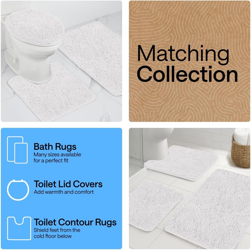 GORILLA GRIP Bath Rug Mat 30x20, Thick Soft Absorbent Chenille, Quick Dry Microfiber Mats, Rubber Backing Washable Shower Floor Rugs, US Designed Bathroom Bathmat Home Decor Accessories, White