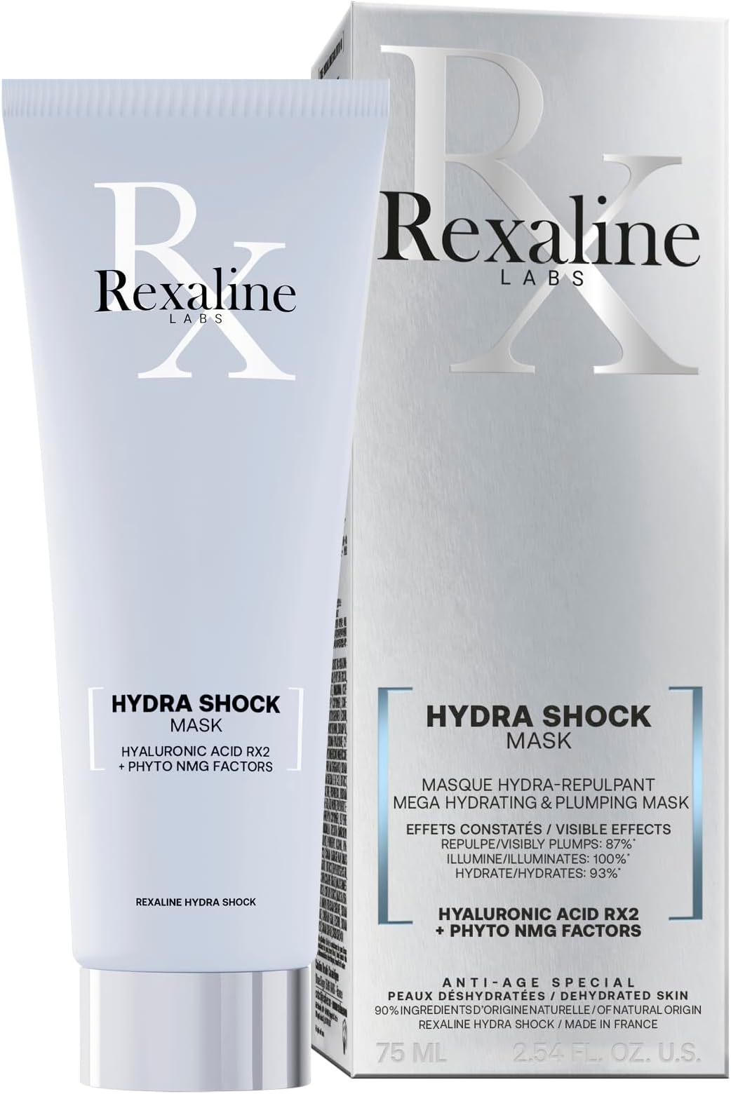 Rexaline - Hydra-Shock - Hyper-Hydrating Rejuvenating Mask - Moisturizing/Hydrating face mask - Anti wrinkle, anti aging and plumping face mask with Hyaluronic Acid - Cruelty free -75ml