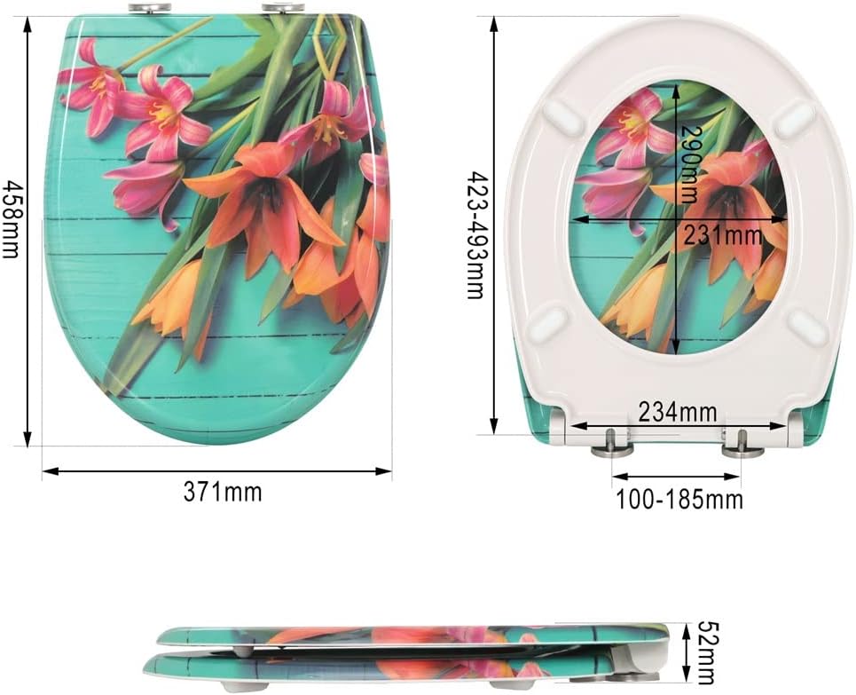 Toilet Seat with Soft-Close Mechanism Shape Slow-Close Seats Cover Bathroom Universal